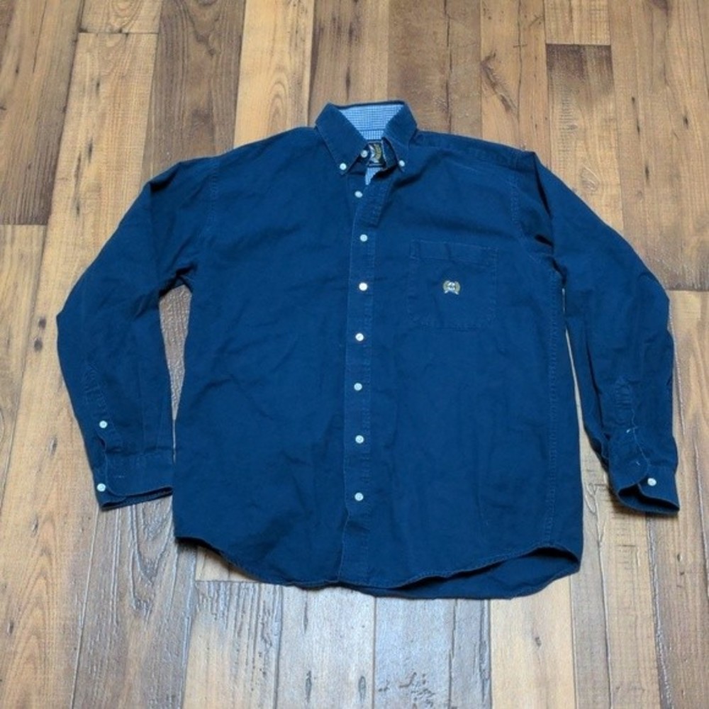 Cinch Navy Solid Long Sleeve Button Down Shirt - image 1
